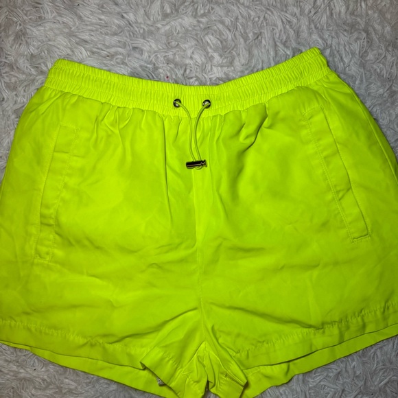 Neon Yellow-Green Athletic Shorts with Pockets - Picture 2 of 7